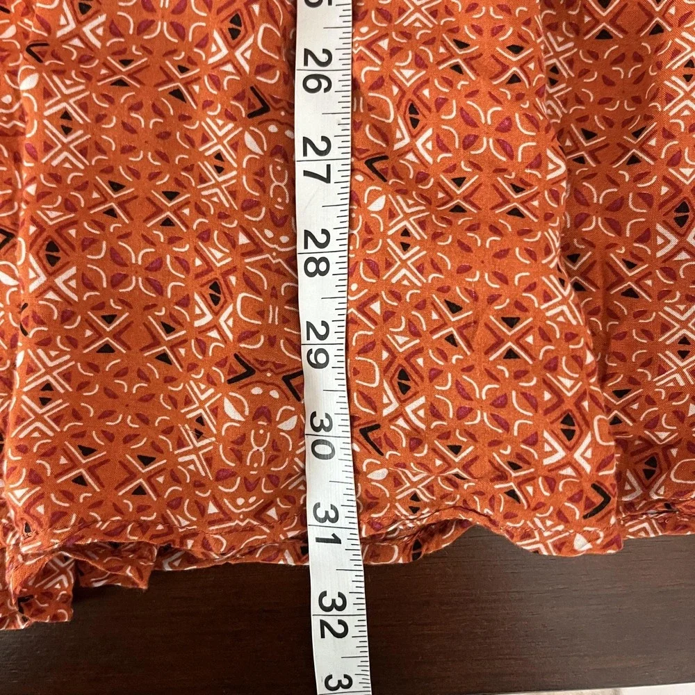 Free People Dress Womens XS Orange Geometric V Neck Button Front Backless Boho - Picture 7 of 7